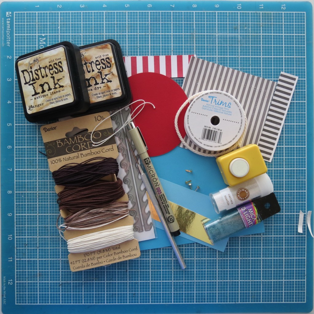 materials used to create this Scrapbook page Inspired by Treasure Island.