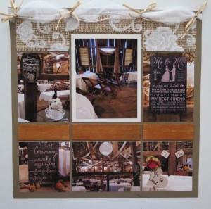 Wedding Scrapbook Tips. Wood tiles to represent the wood beams of the restored Gish Barn. 