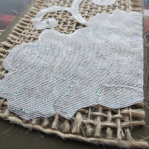 Wedding Scrapbook Tips. Lace adhered to burlap. See the glimmer?