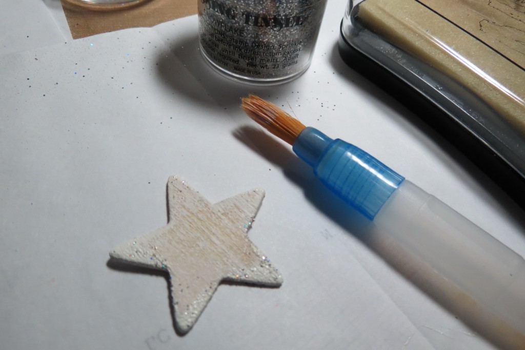 Patriotic Pages dry brushed wooden star with tinsel embossed touches
