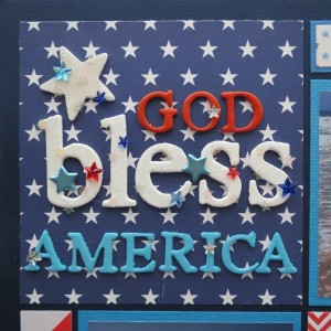 Patriotic Pages chipboard letters embossed with clear embossing powder and embellished