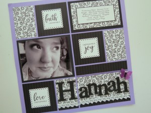 Creating Illusion the final result 12x12 Violet Mosaic Moments Grid Paper, Column Pattern #229, Scallop Dot Mat Die, Black & White theme, Project Faith journal cards by Danielle Young 