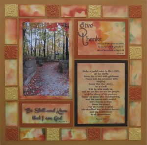 MM Gratitude layout #! with Pattern # 166 and "designer" paper tiles. 
