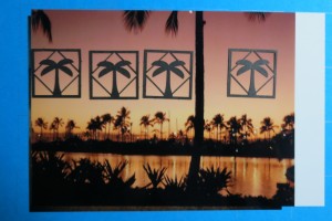 MM Hawaiian Escape using photo to punch 1" squares for backdrop of palm trees.