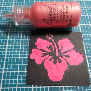 MM Hawaiian Escape Hibiscus Flower Cornerstone with chalked details and liquid pearls pink petals details.