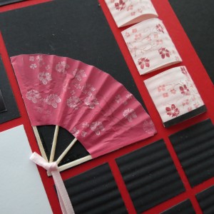 MM Inspiration Tokyo Cherry Blossoms adding small ribbon know covers the trimmed ends of the fan. 