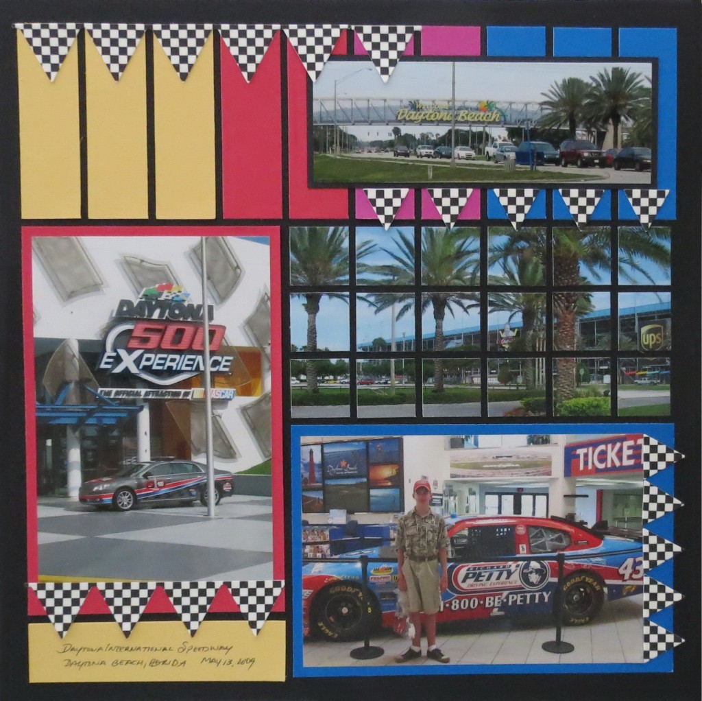 MM Pattern #251 Banner Borders Die Set in this NASCAR themed scrapbook layout and make that checkered flag a feature.