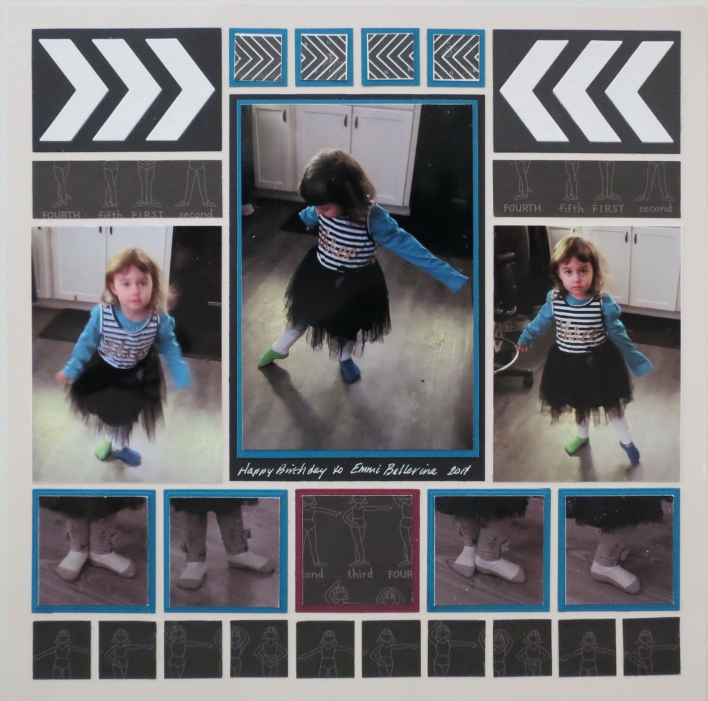 MM Tell Your Story Tying Two Tales Together: "Emmi Ballerina" page 1 Chevron Die Petal Pink Grid Paper
