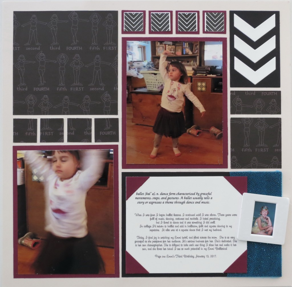 MM TYS Tying Two Tales Together "Emmi Ballerina" page 2 Chevron DIe and Petal Pink Grid Paper
