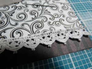 Creating Illusion using invisible thread attach crystal seed beads randomly at lace edge