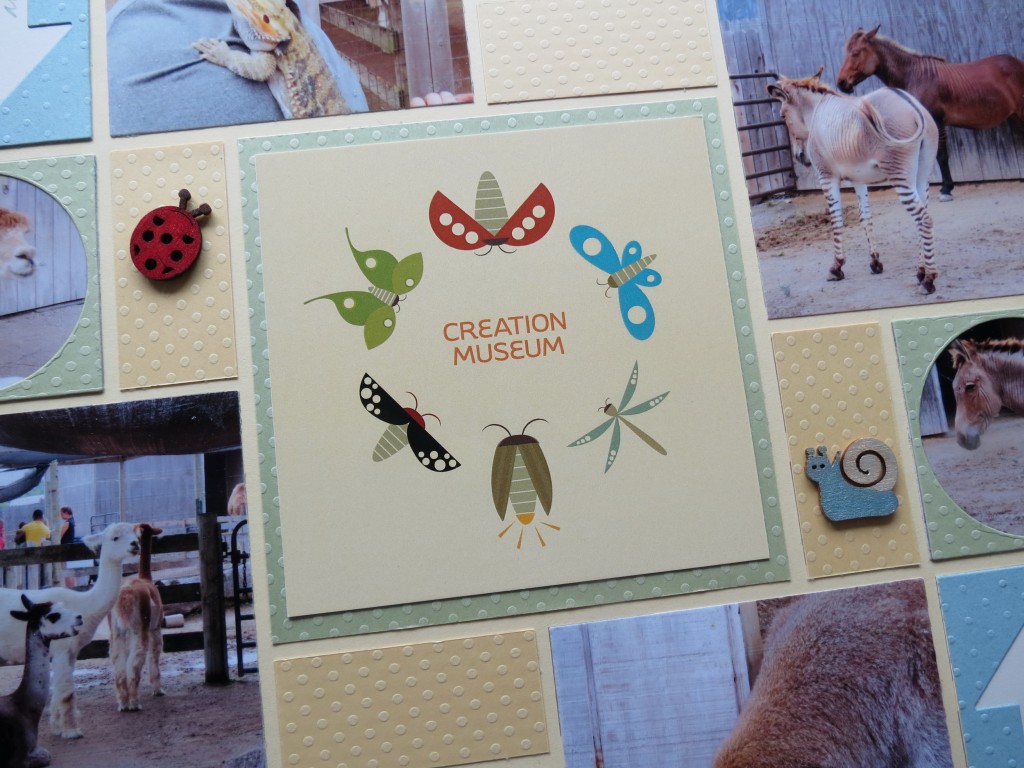 MM Title block using a purchased postcard. and ladybug and snail wooden embellishments