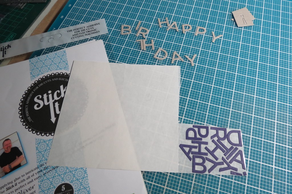 Mosaic Moments Alphabet 2 Die Set to cut title in chipboard and cardstock adhere with Stick It!