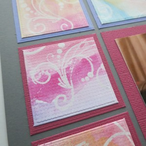 MM Watercolor resist technique applied to die cut squares